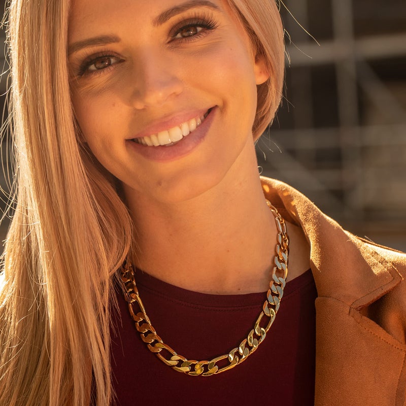 LIFETIME JEWELRY Beveled Figaro Chain Necklaces for Women and Men 24k Real Gold Platedâ€¨ (6.5mm, 8mm, 9.5mm & 11mm) (30 inches, 11mm, Gold) - Image 3